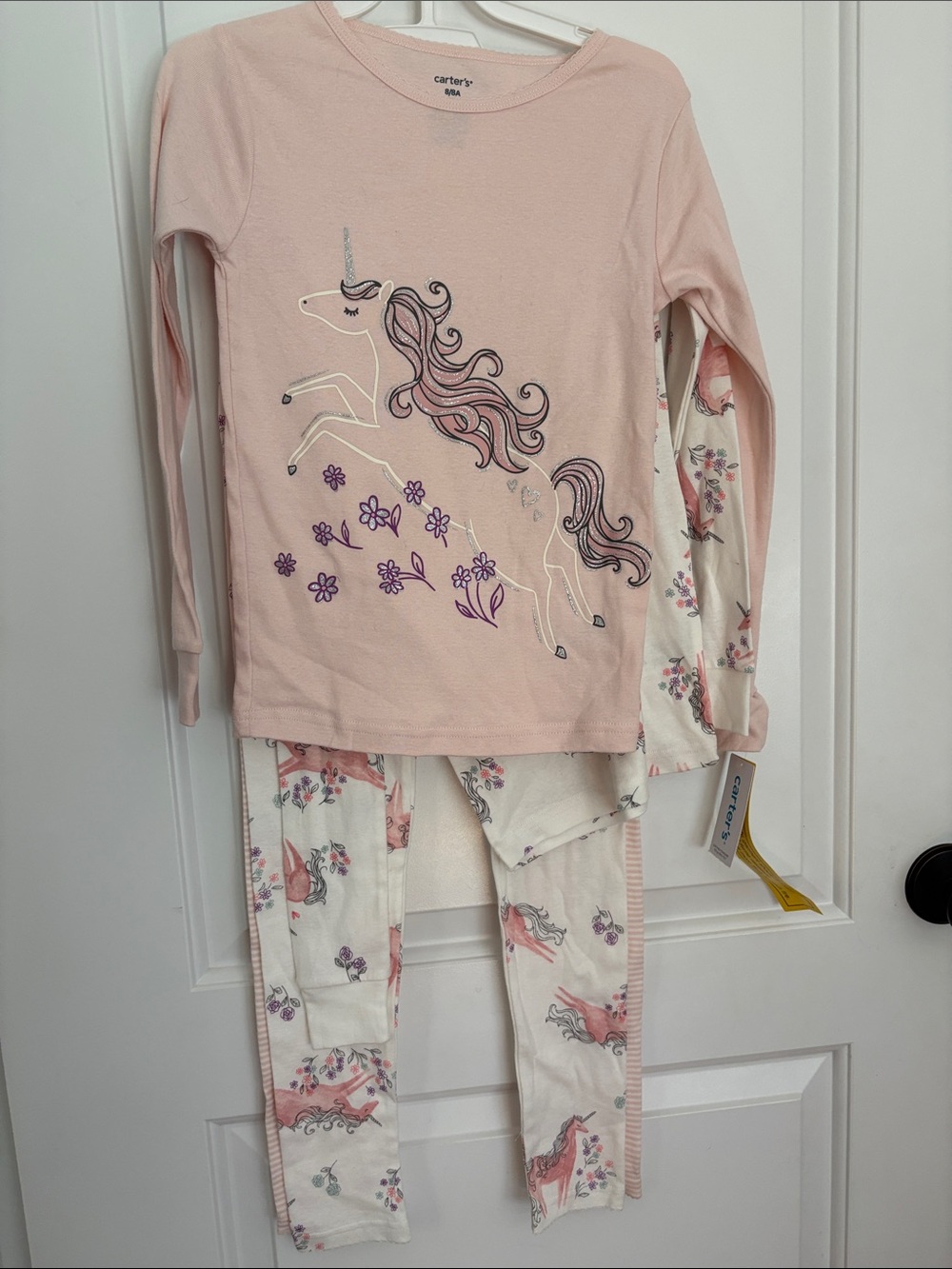 Carter's Light Pink Unicorn and striped 2 pack Pajama Set size 8